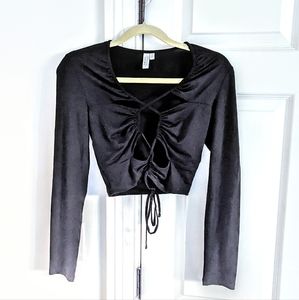 🐳 & Other Stories cropped lace-up long sleeve top in black
